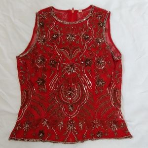 Hand beaded silk tank